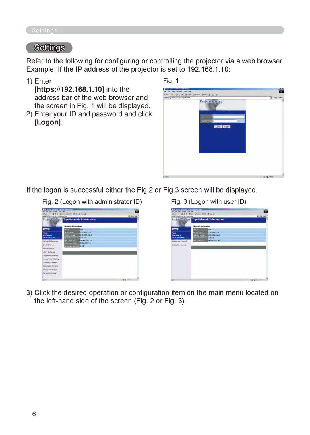 Dukane 8776-RJ, 8755E-RJ user manual Settings, Https//192.168.1.10 into 