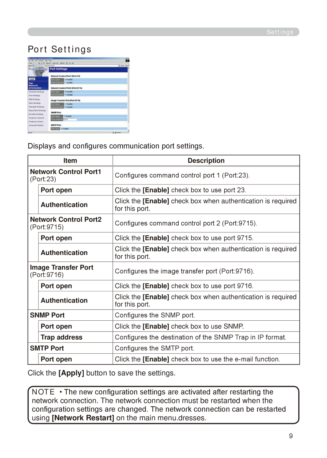 Dukane 8755E-RJ, 8776-RJ user manual Port Settings, Displays and configures communication port settings 