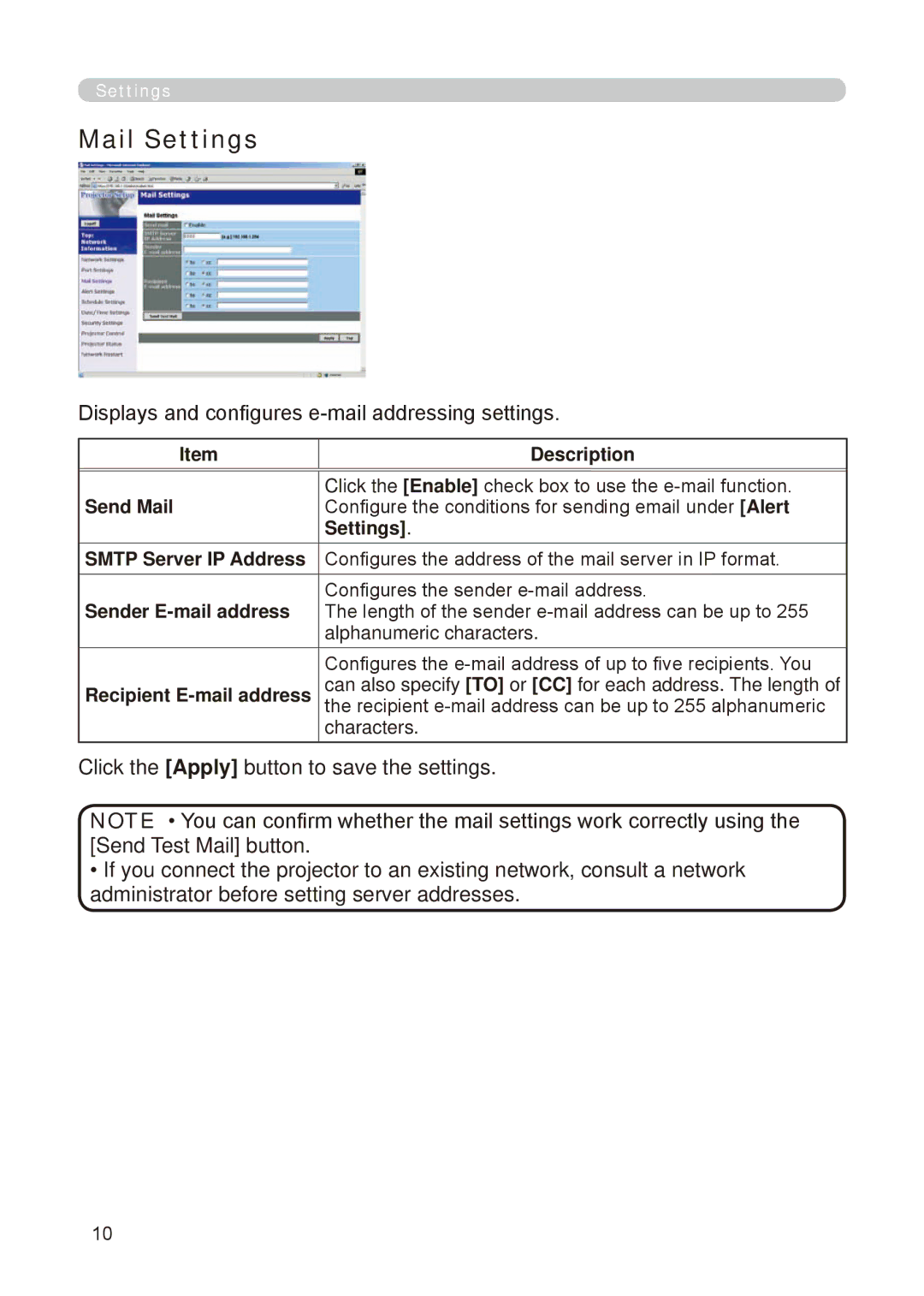 Dukane 8776-RJ, 8755E-RJ user manual Mail Settings, Displays and configures e-mail addressing settings 