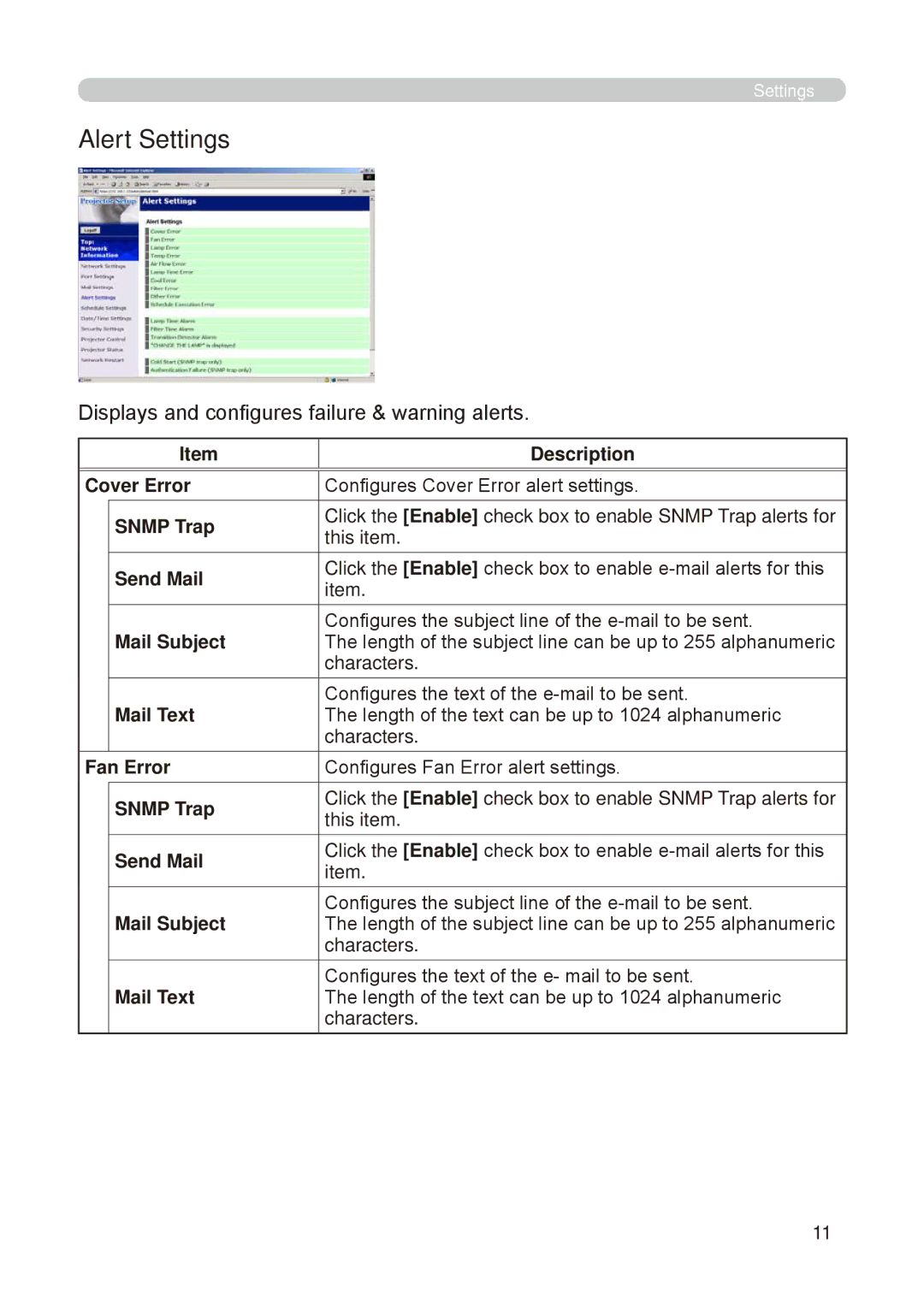 Dukane 8755E-RJ, 8776-RJ user manual Alert Settings, Displays and configures failure & warning alerts 