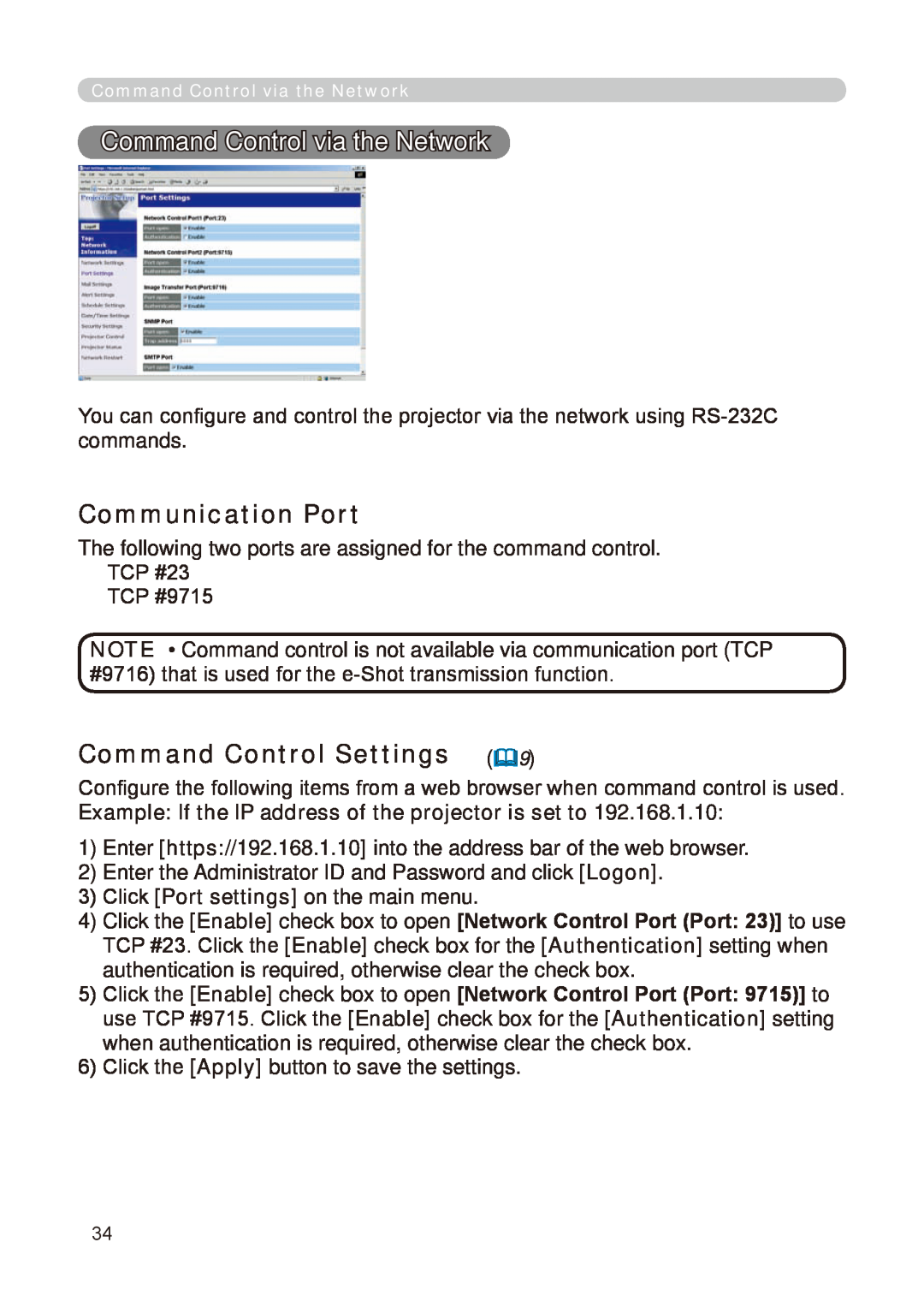 Dukane 8776-RJ, 8755E-RJ user manual Command Control via the Network, Command Control Settings, Communication Port 