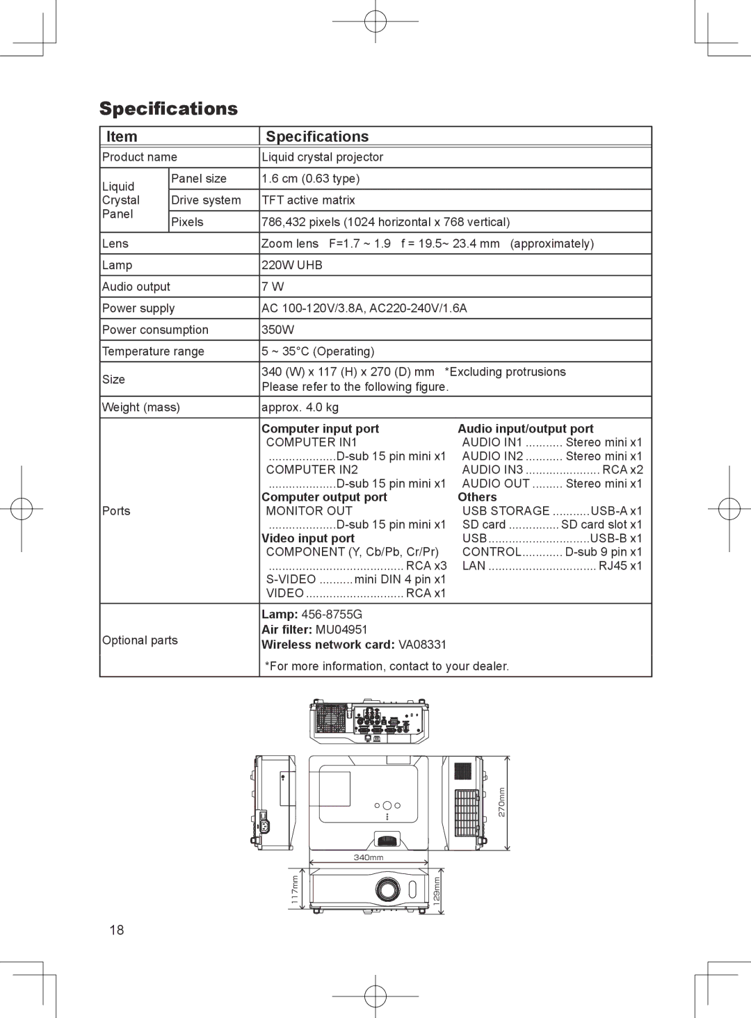 Dukane 8781 user manual Specifications 