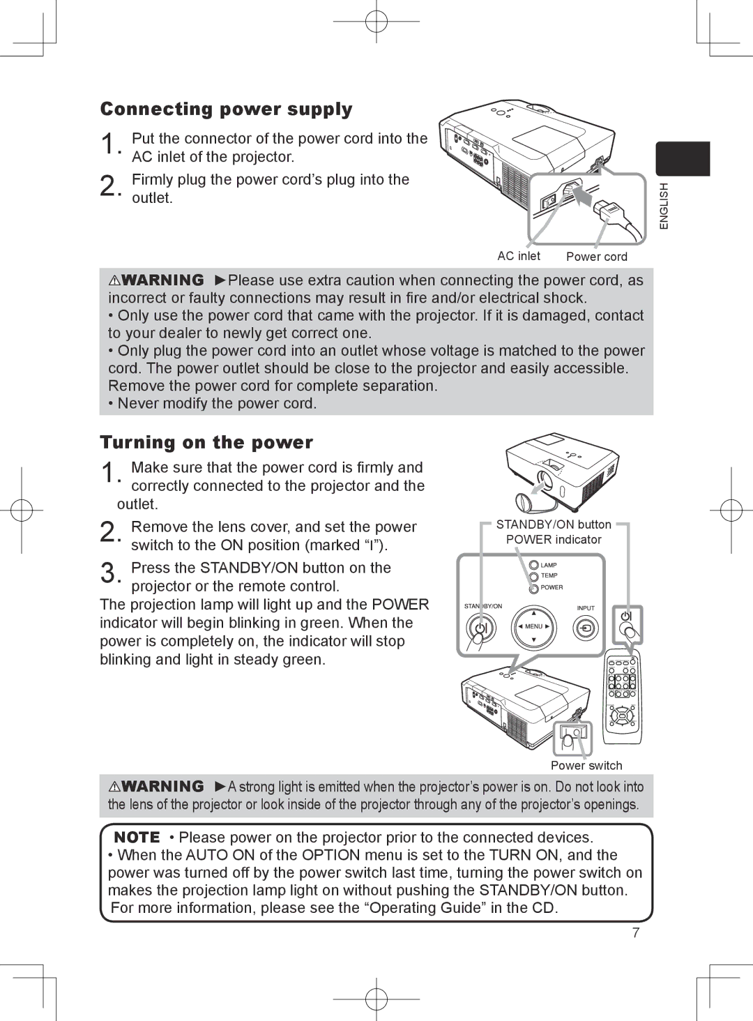 Dukane 8781 user manual Connecting power supply, Turning on the power 