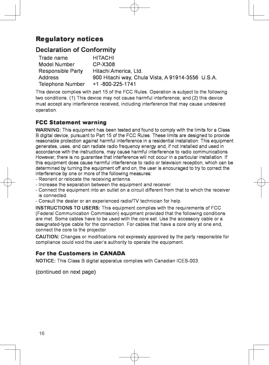 Dukane 8781 user manual Regulatory notices Declaration of Conformity, FCC Statement warning, For the Customers in CANADA 