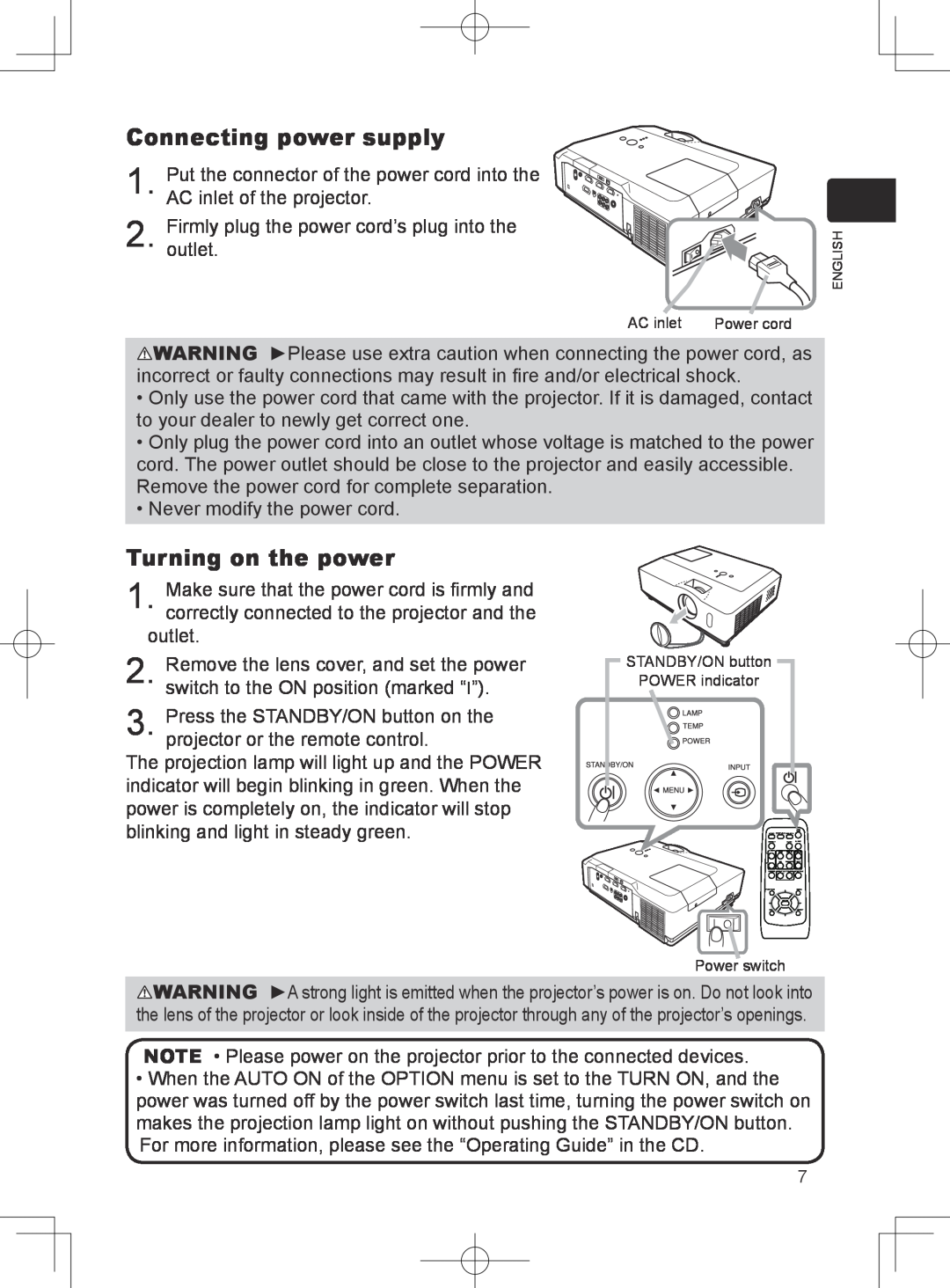 Dukane 8781 user manual Connecting power supply, Turning on the power 