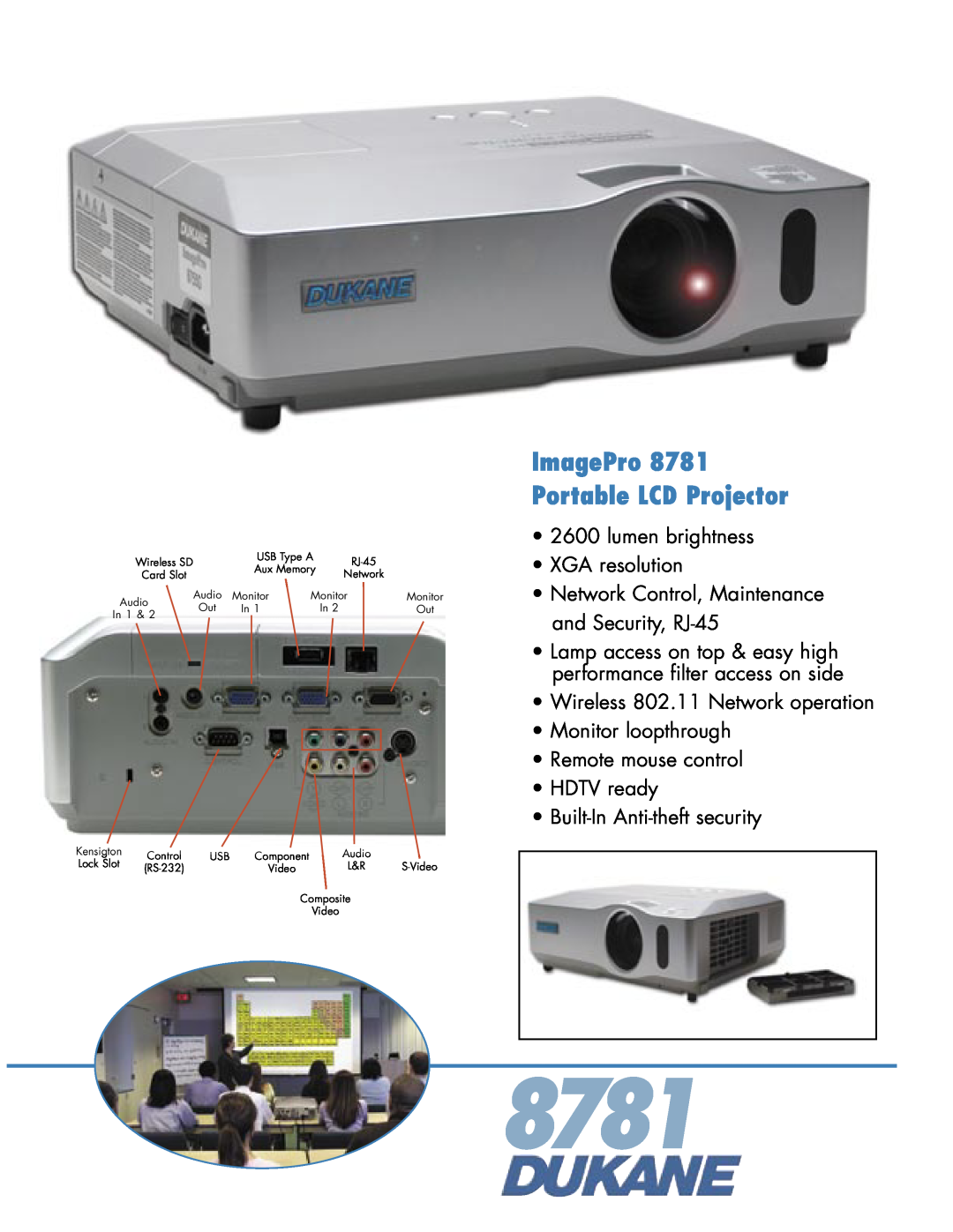 Dukane 8781 user manual Model USER’S MANUAL, Portable LCD Projector, #080006 