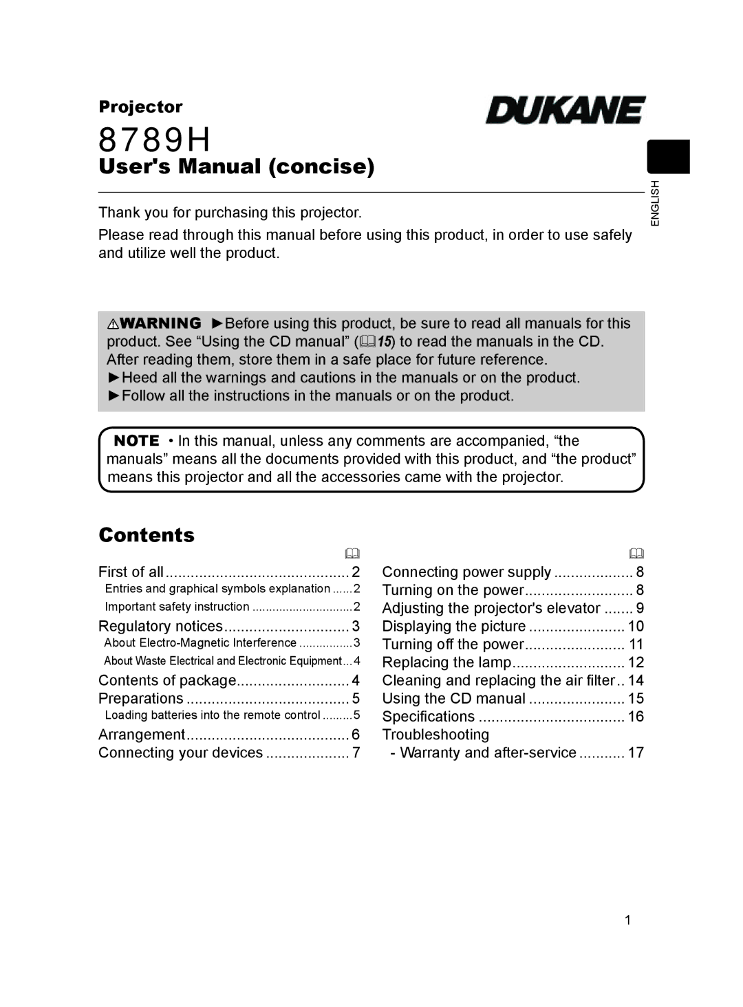 Dukane 8789H user manual Contents 