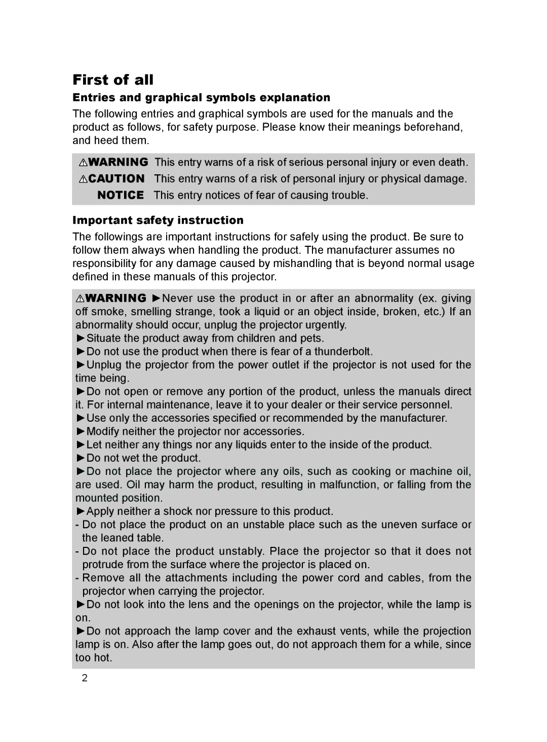 Dukane 8789H user manual First of all, Entries and graphical symbols explanation, Important safety instruction 