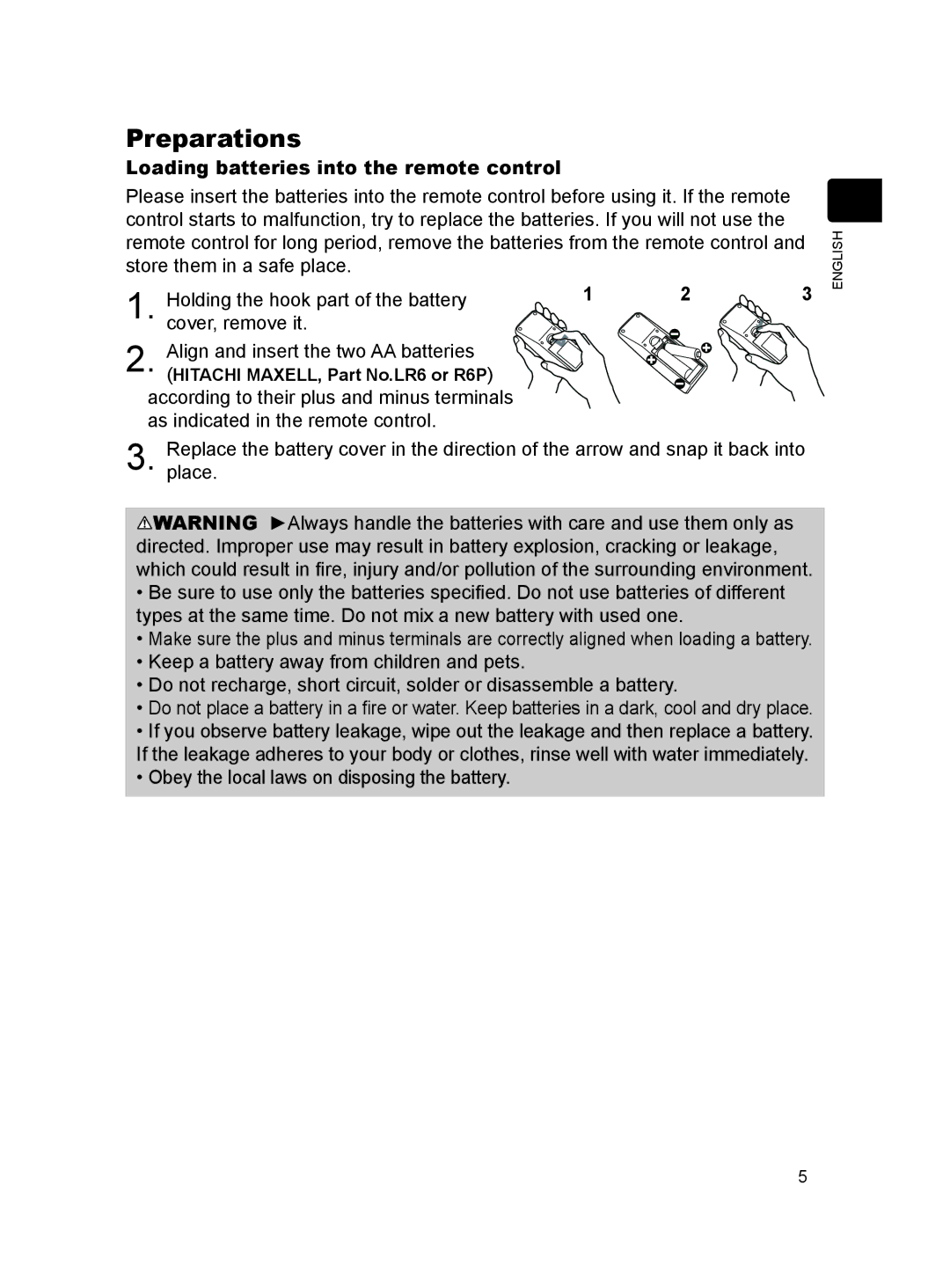 Dukane 8789H user manual Preparations, Loading batteries into the remote control 