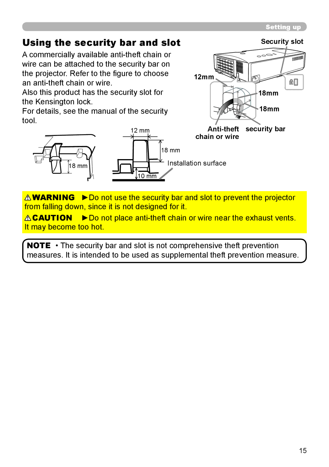 Dukane 8793h user manual Using the security bar and slot 