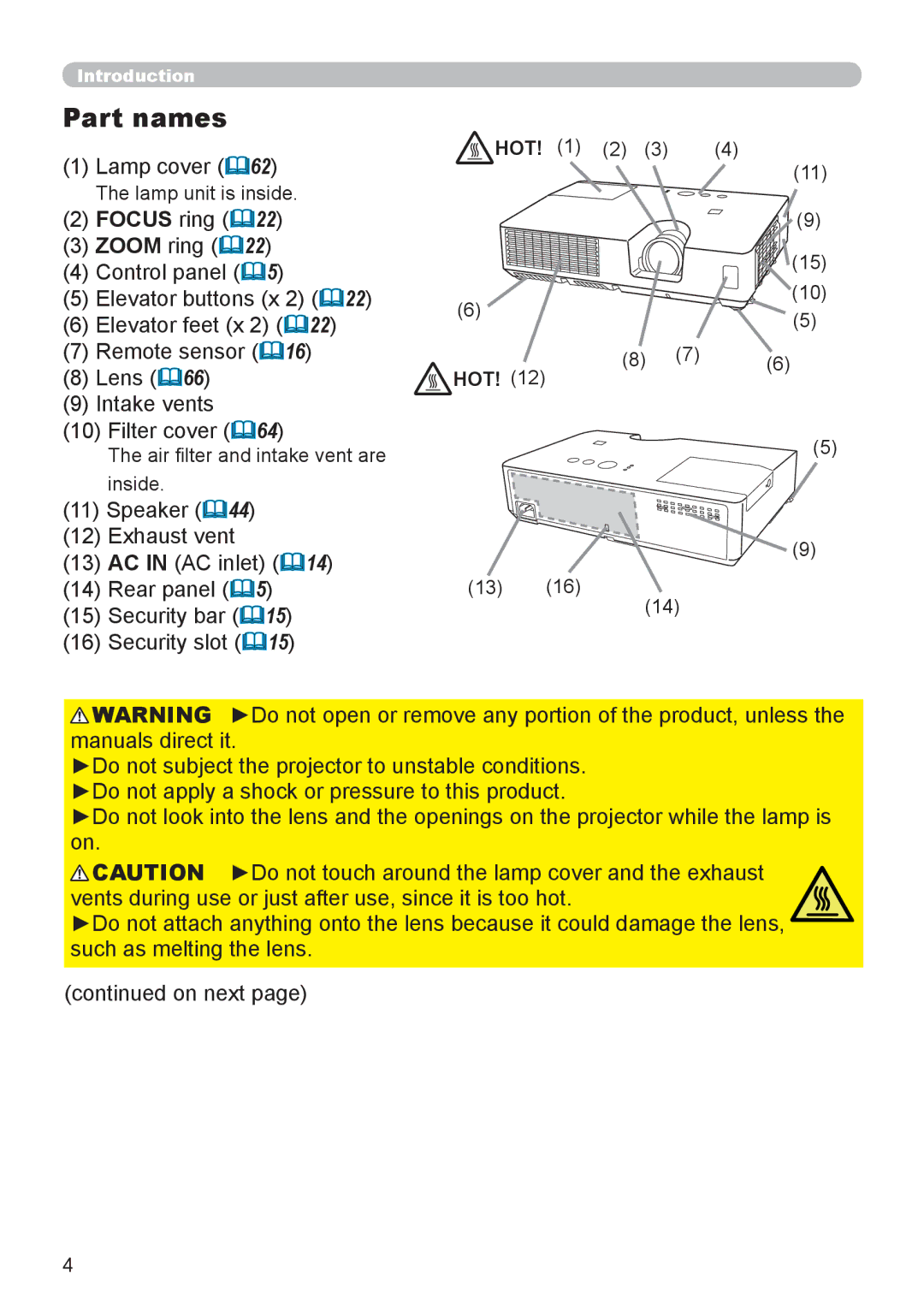 Dukane 8793h user manual Part names, Hot 