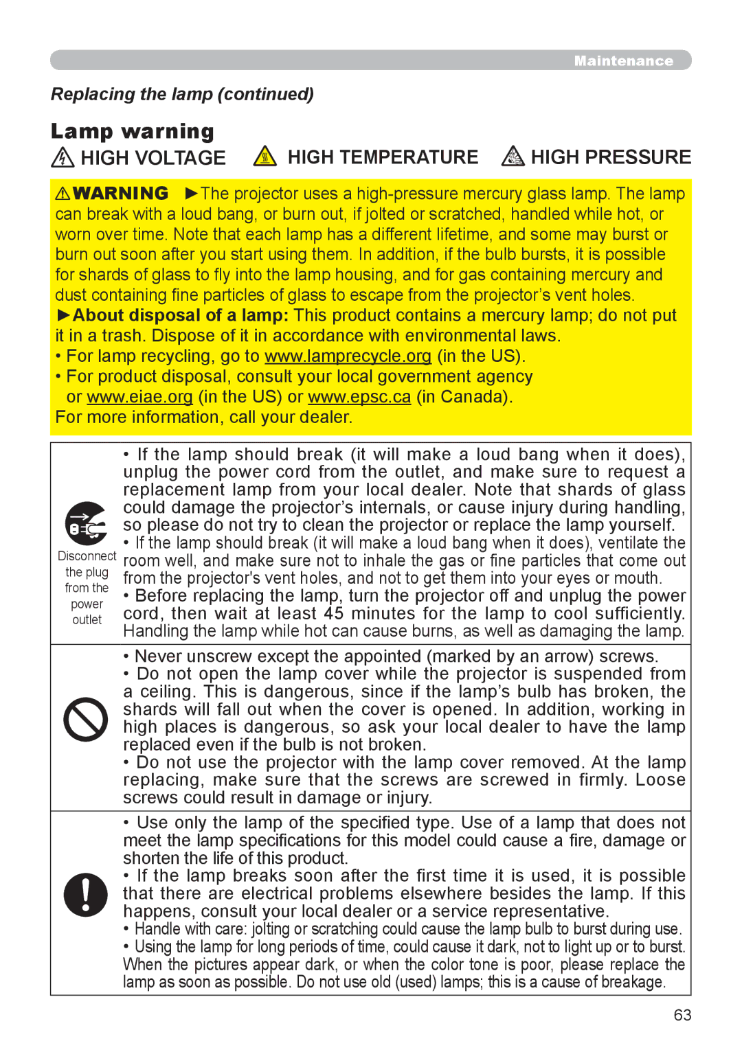 Dukane 8793h user manual Lamp warning, High Voltage High Temperature 