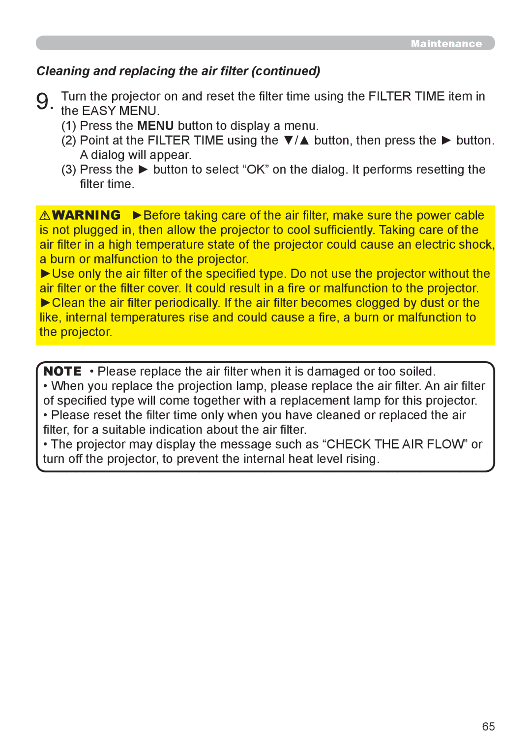 Dukane 8793h user manual Cleaning and replacing the air filter 