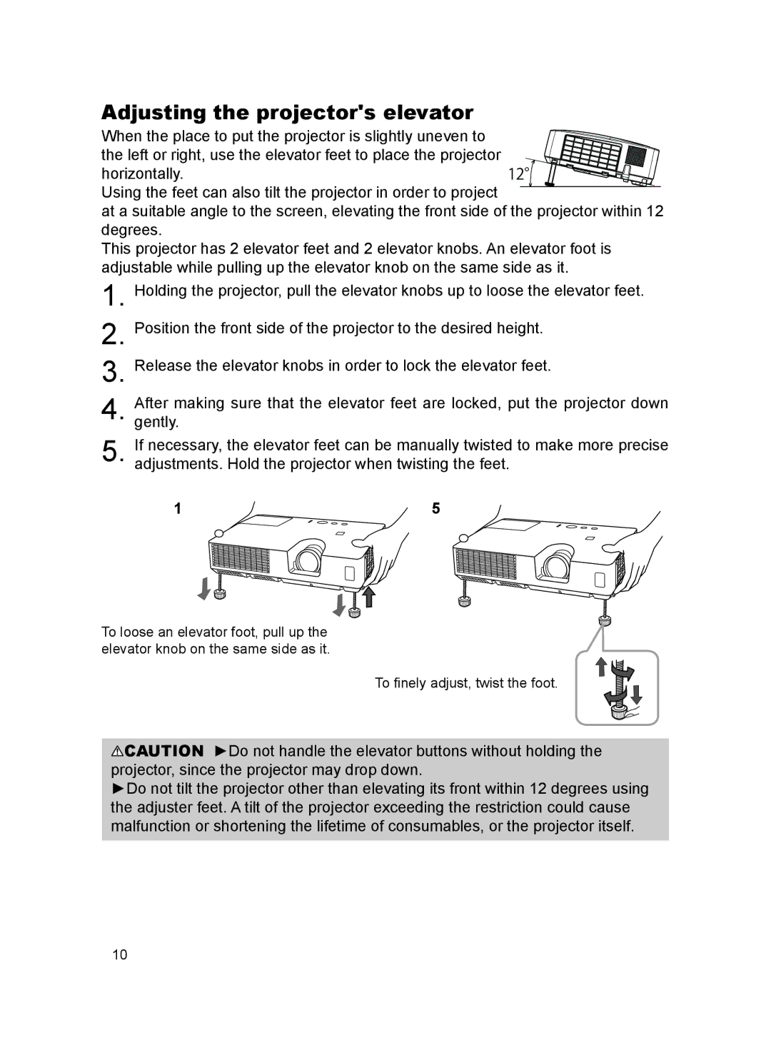 Dukane 8793h user manual Adjusting the projectors elevator 