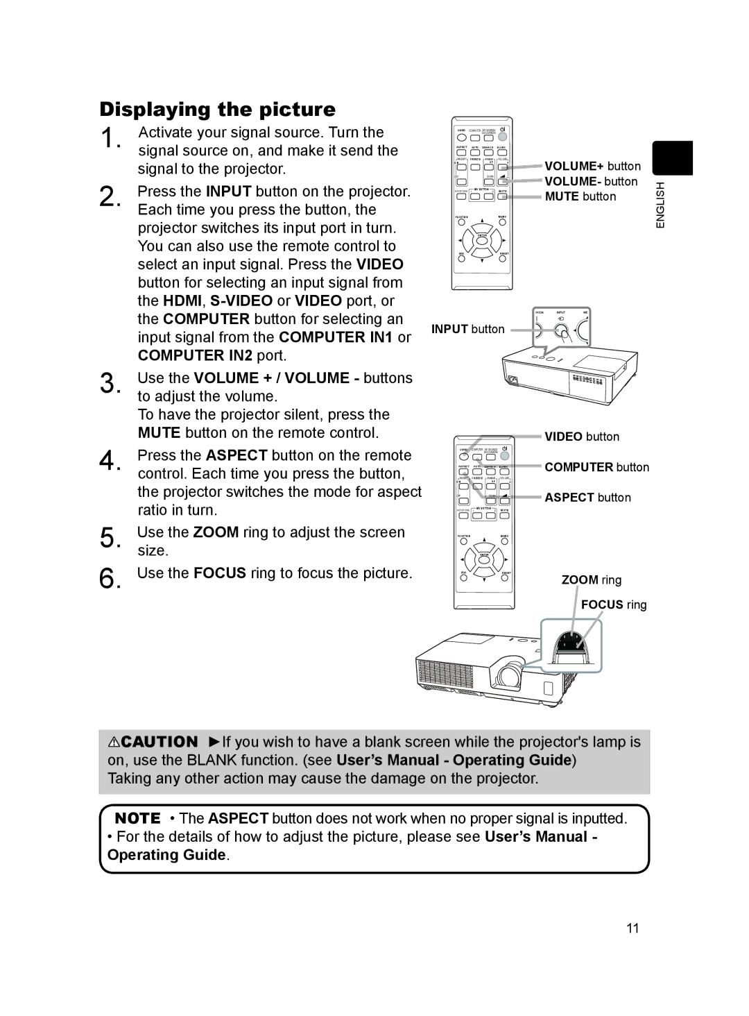 Dukane 8793h user manual Displaying the picture, Use the Volume + / Volume buttons to adjust the volume 