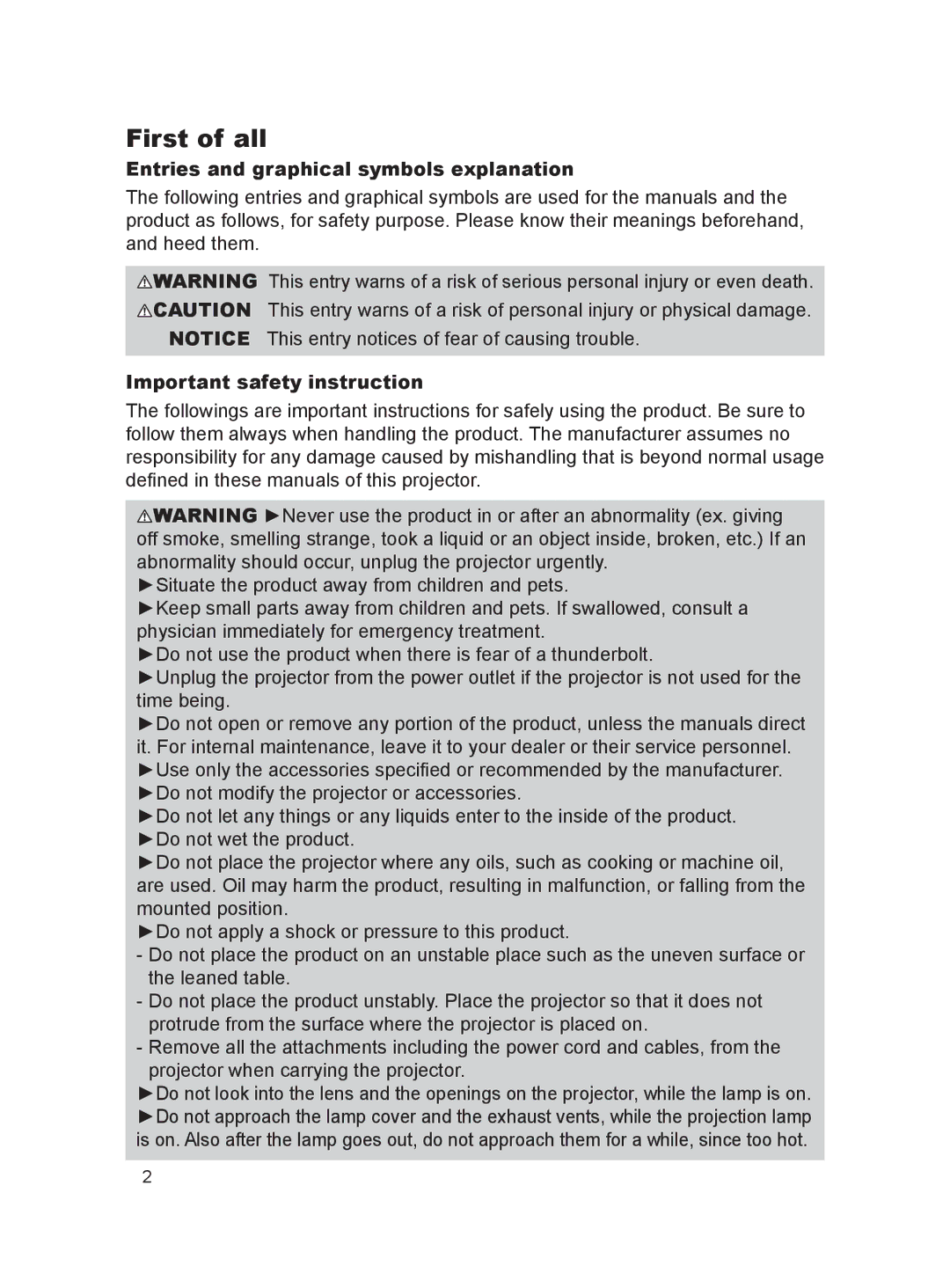 Dukane 8793h user manual First of all, Entries and graphical symbols explanation, Important safety instruction 