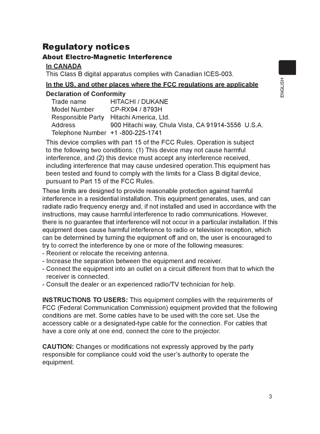 Dukane 8793h user manual Regulatory notices, About Electro-Magnetic Interference Canada 