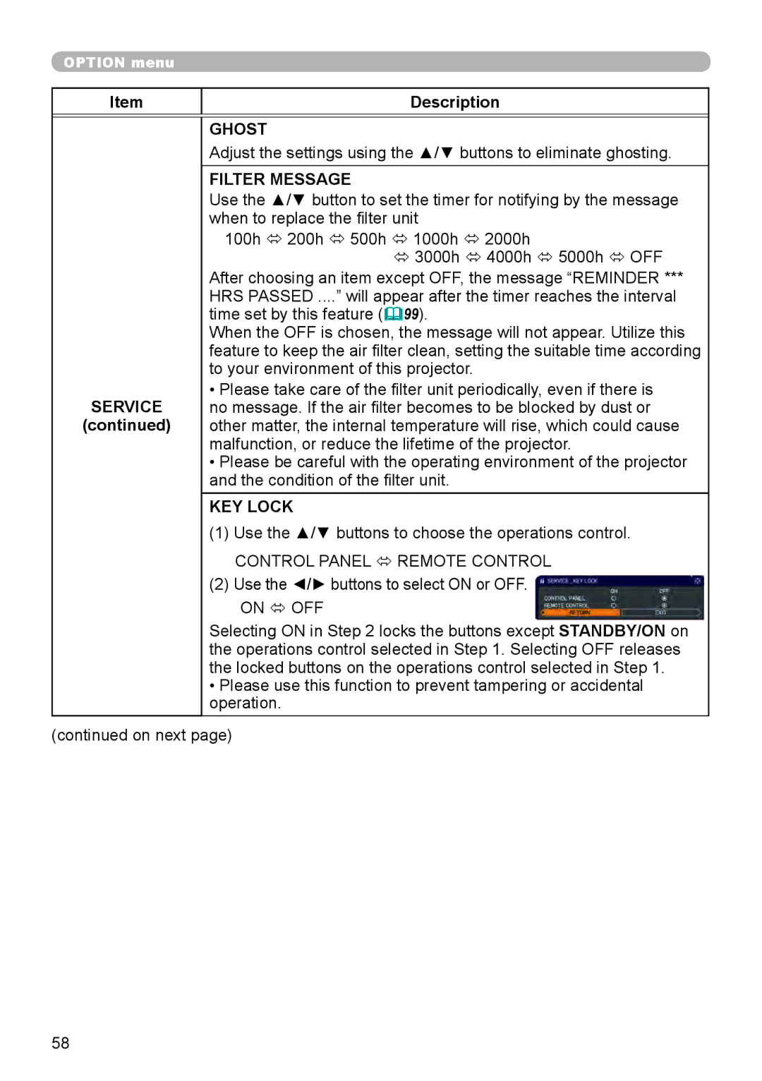 Dukane 8795H-RJ, 8794H-RJ, 8755L-RJ manual Ghost, Filter Message, KEY Lock 