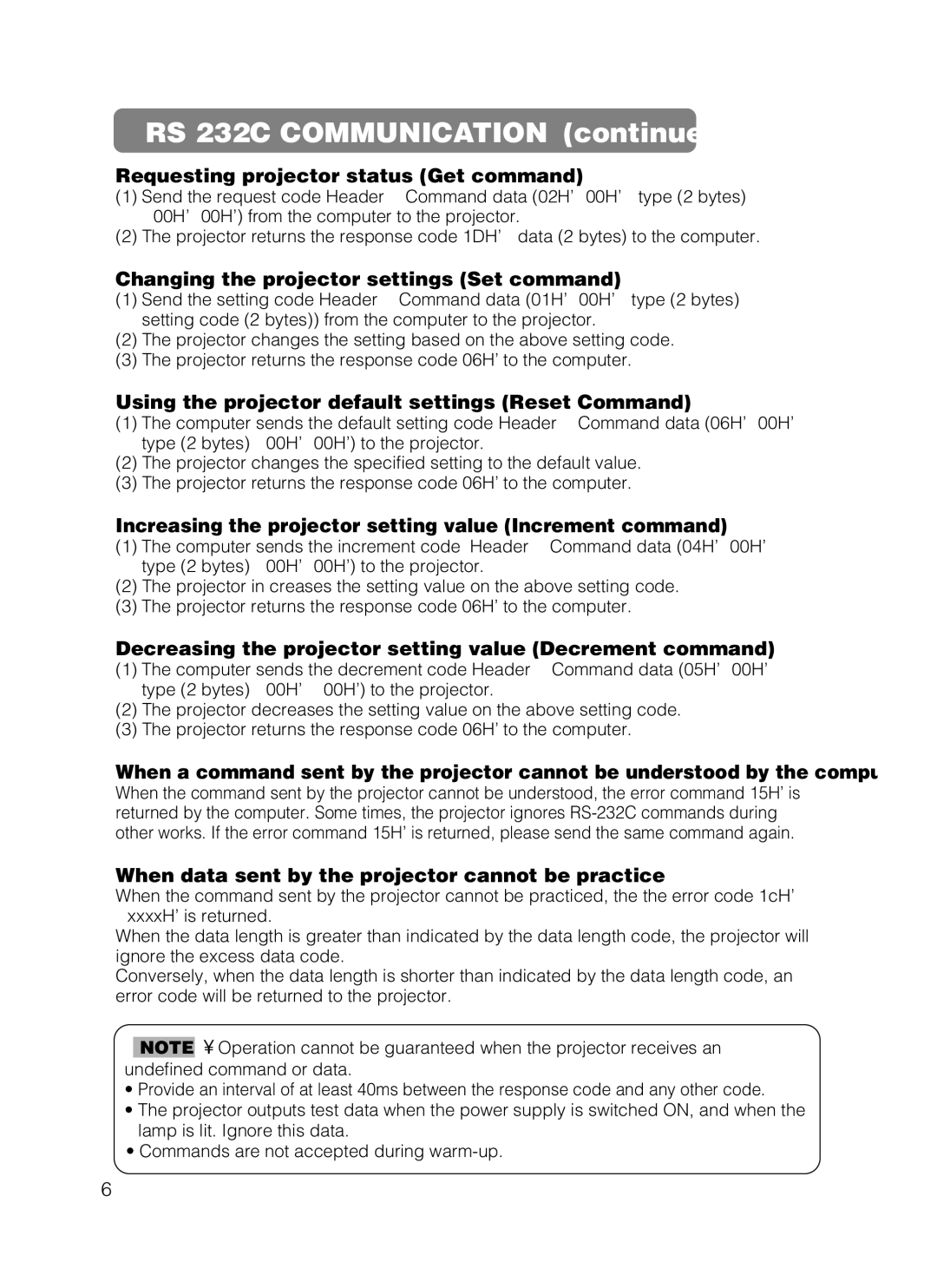 Dukane 8062, 8802 manual Requesting projector status Get command, Changing the projector settings Set command 