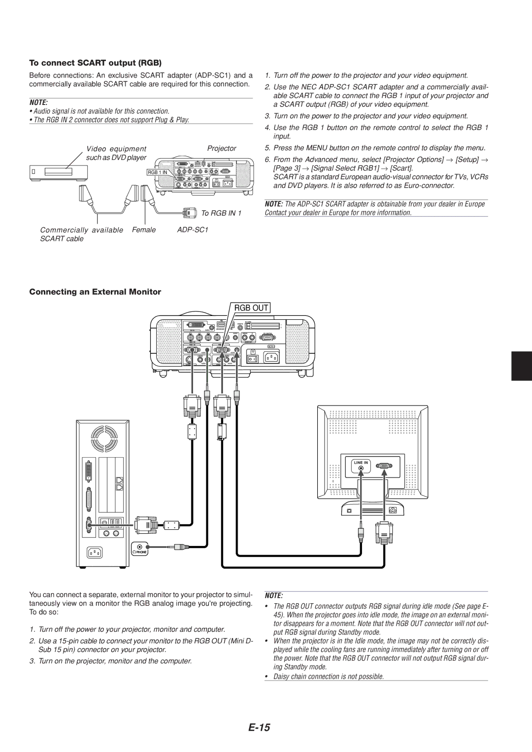 Dukane 8805 user manual To connect Scart output RGB, Connecting an External Monitor 