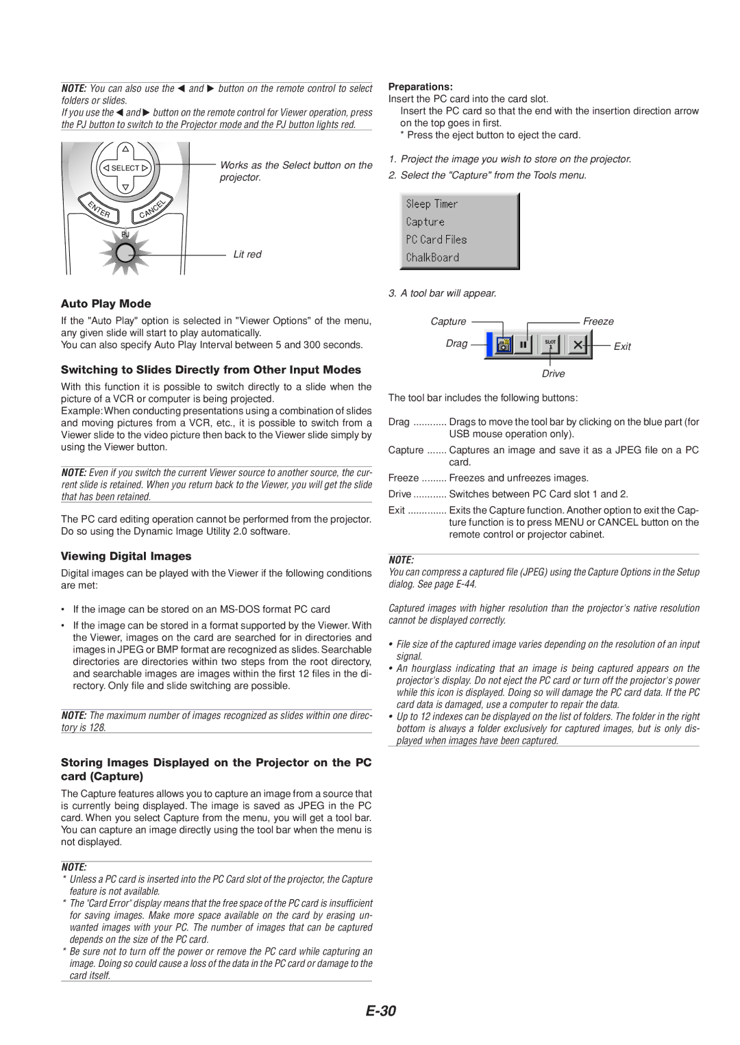 Dukane 8805 Auto Play Mode, Switching to Slides Directly from Other Input Modes, Viewing Digital Images, Preparations 