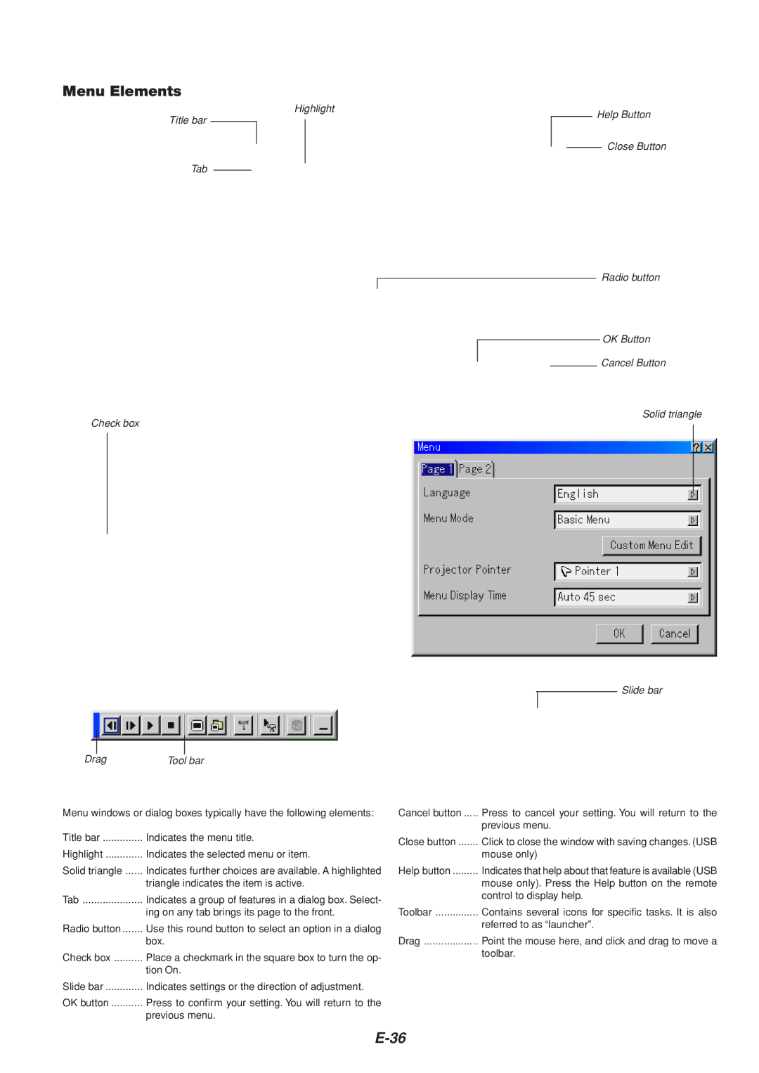 Dukane 8805 user manual Menu Elements 