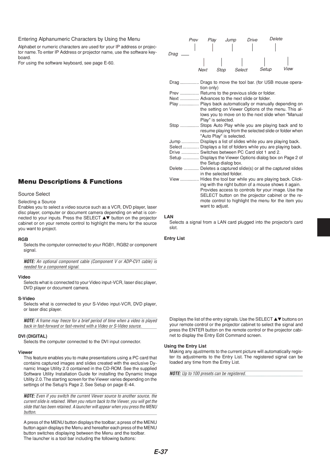 Dukane 8805 user manual Menu Descriptions & Functions, Entering Alphanumeric Characters by Using the Menu, Source Select 