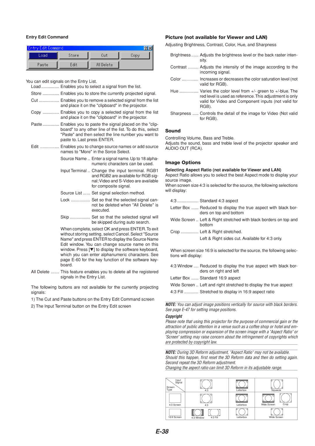 Dukane 8805 user manual Picture not available for Viewer and LAN, Sound, Image Options, Entry Edit Command 