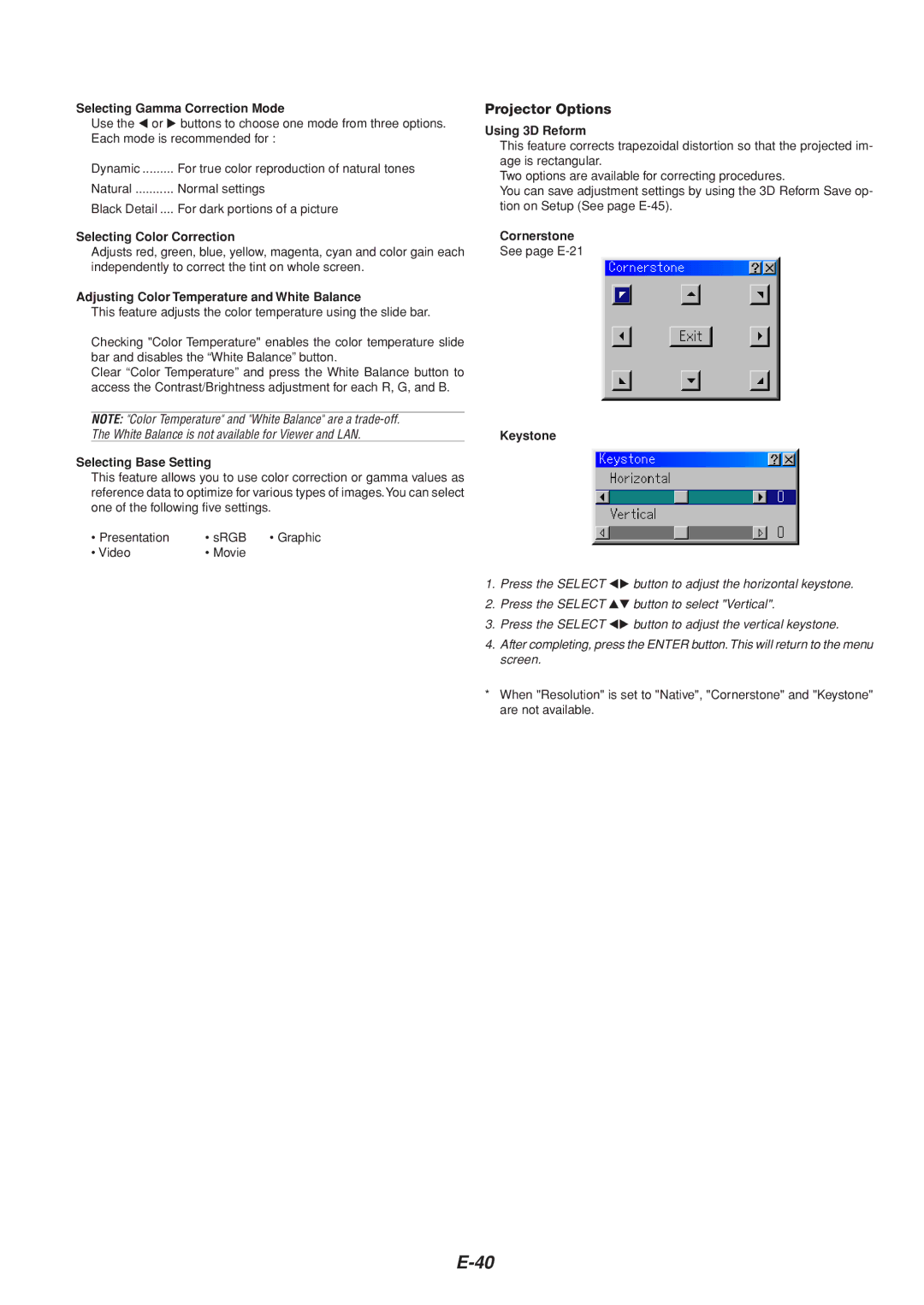 Dukane 8805 user manual Projector Options 