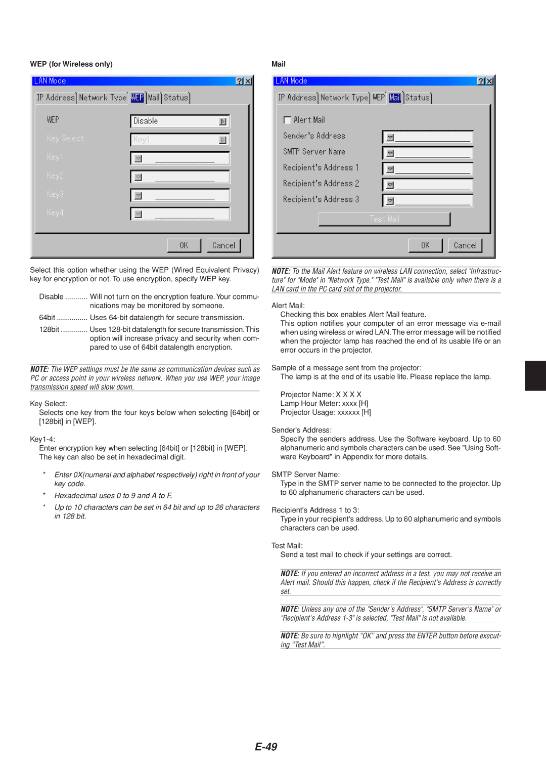 Dukane 8805 WEP for Wireless only, Nications may be monitored by someone, Uses 64-bit datalength for secure transmission 