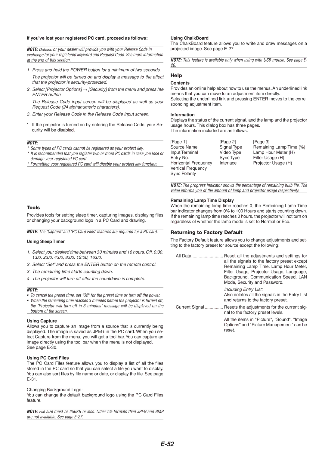 Dukane 8805 user manual Help, Tools, Returning to Factory Default 