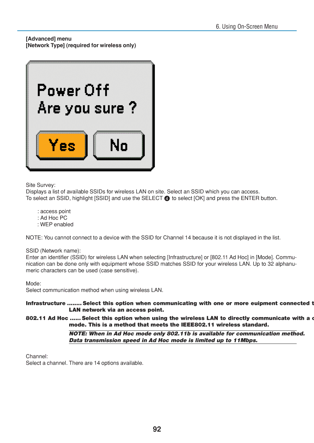 Dukane 8806 user manual Advanced menu Network Type required for wireless only, LAN network via an access point 