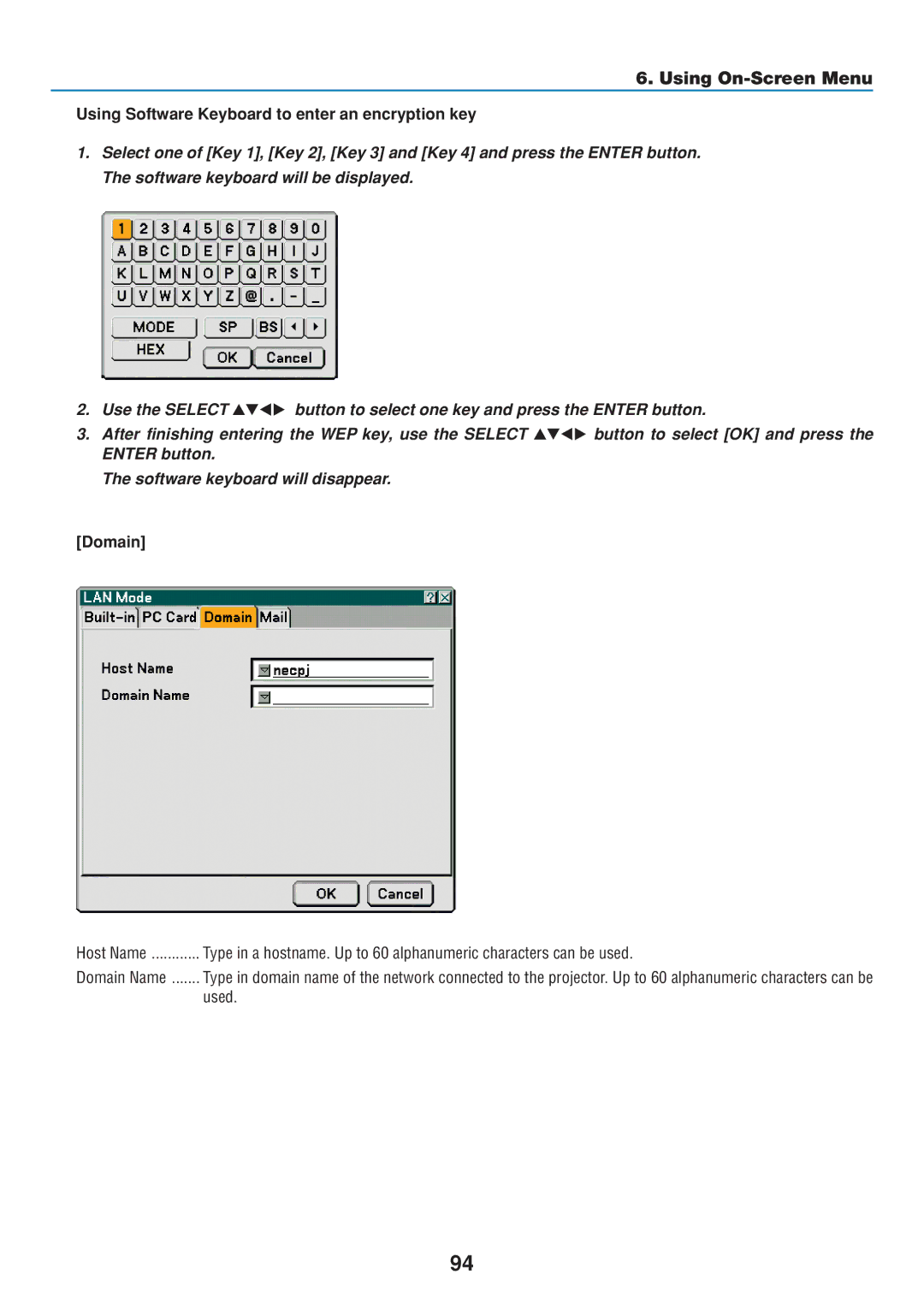 Dukane 8806 user manual Using Software Keyboard to enter an encryption key, Domain 