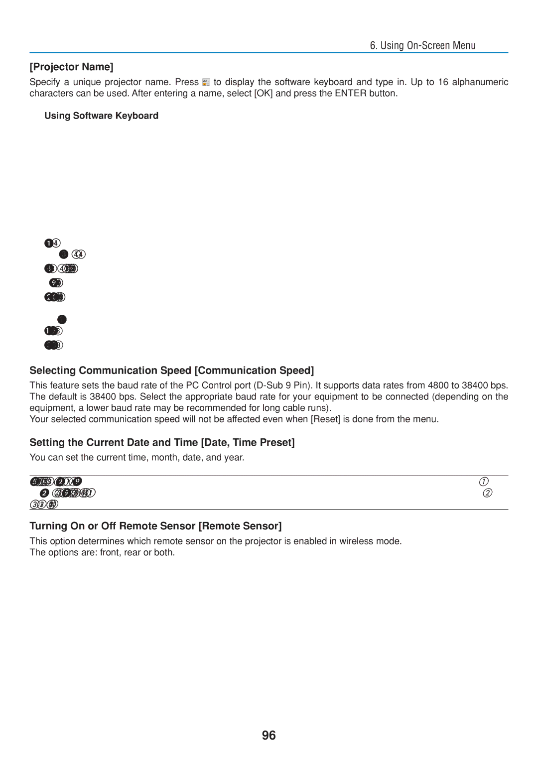 Dukane 8806 user manual Using On-Screen Menu Projector Name, Selecting Communication Speed Communication Speed 