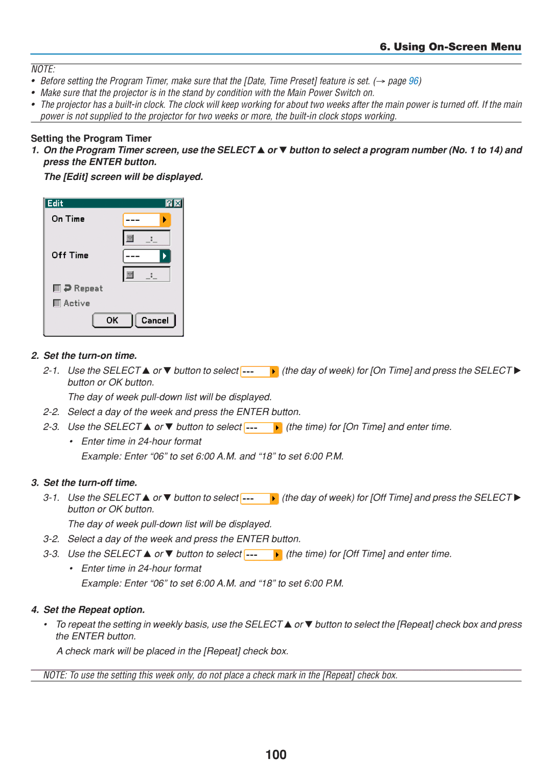 Dukane 8806 user manual 100, Setting the Program Timer 