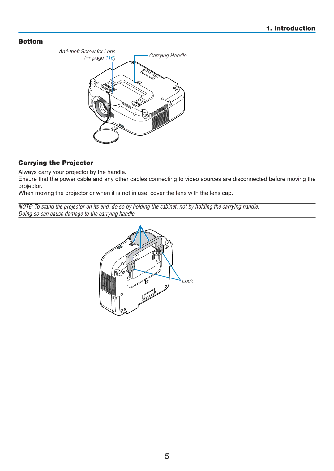 Dukane 8806 user manual Introduction Bottom, Carrying the Projector 