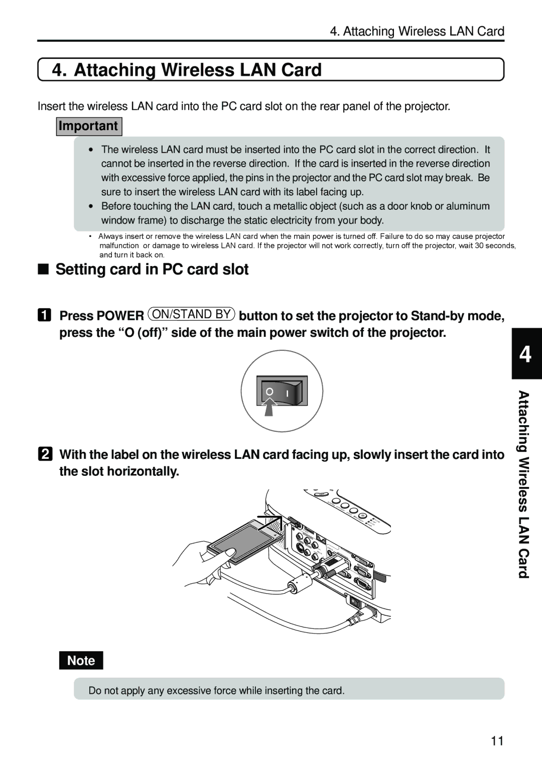 Dukane 8806 user manual Attaching Wireless LAN Card, Setting card in PC card slot 