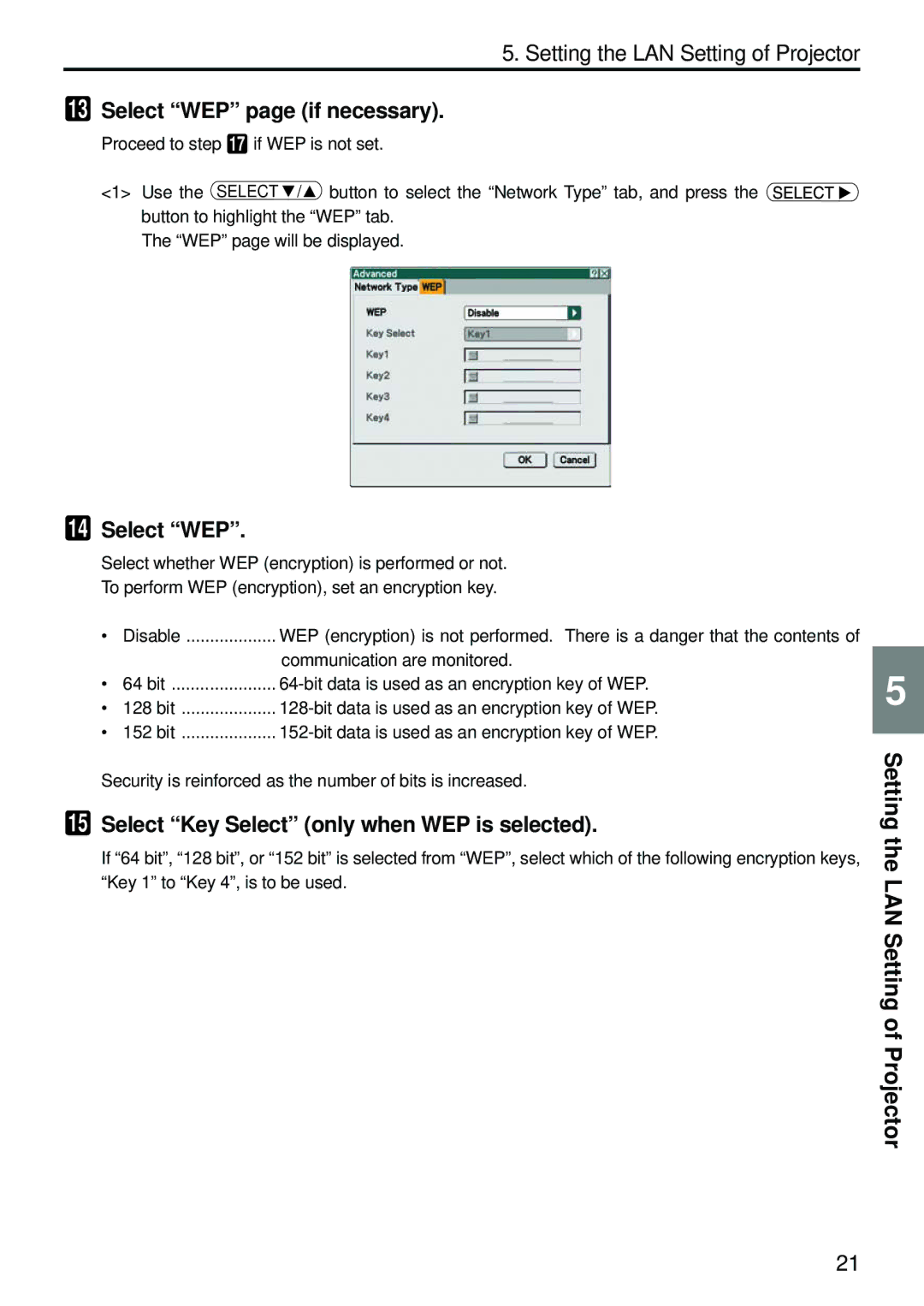 Dukane 8806 user manual Select WEP page if necessary, Select Key Select only when WEP is selected 