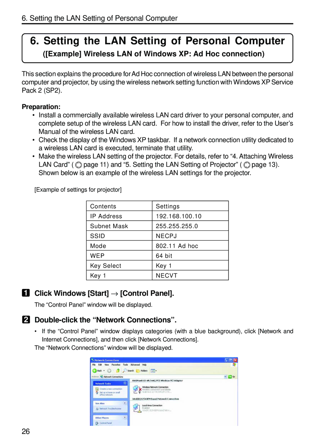 Dukane 8806 user manual Example Wireless LAN of Windows XP Ad Hoc connection, Click Windows Start → Control Panel 