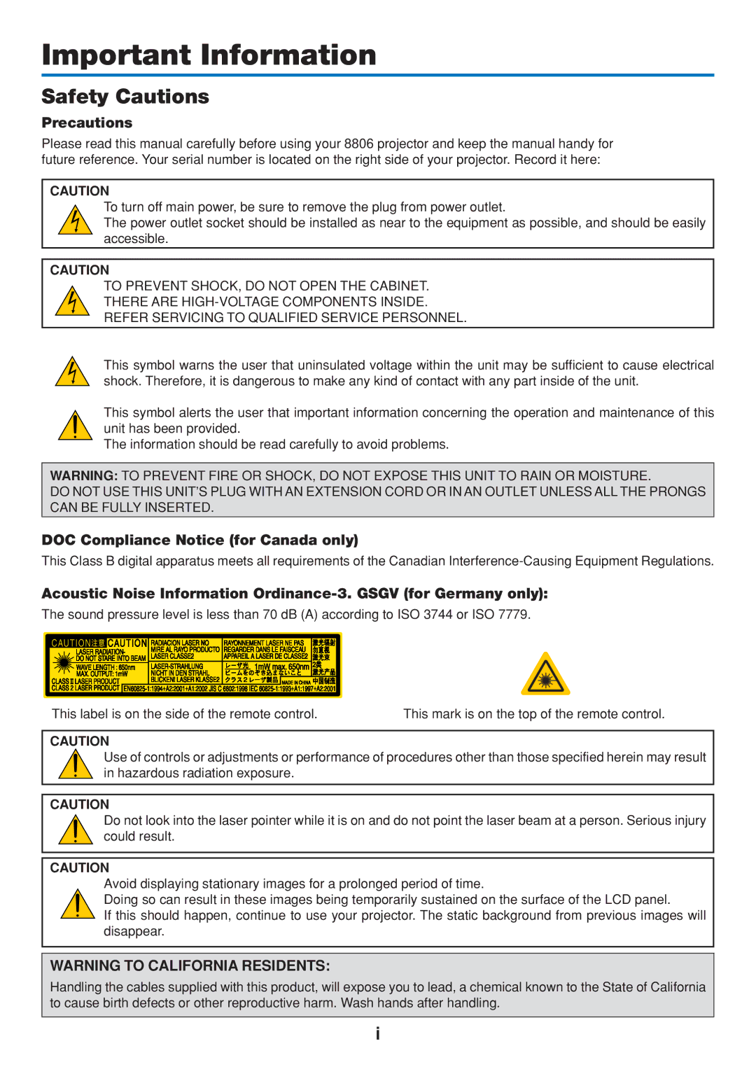 Dukane 8806 user manual Safety Cautions, Precautions, DOC Compliance Notice for Canada only 