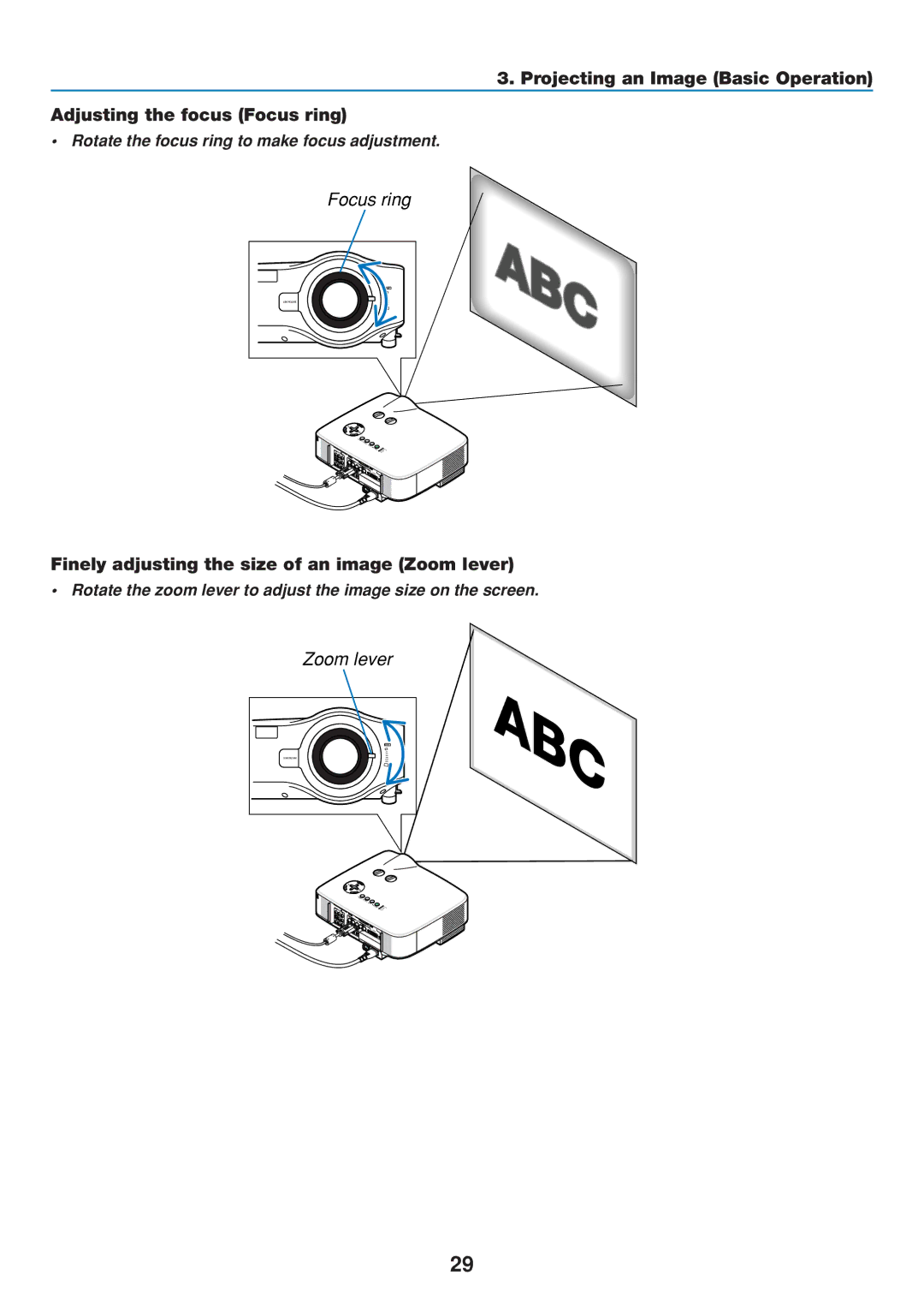 Dukane 8806 user manual Finely adjusting the size of an image Zoom lever 