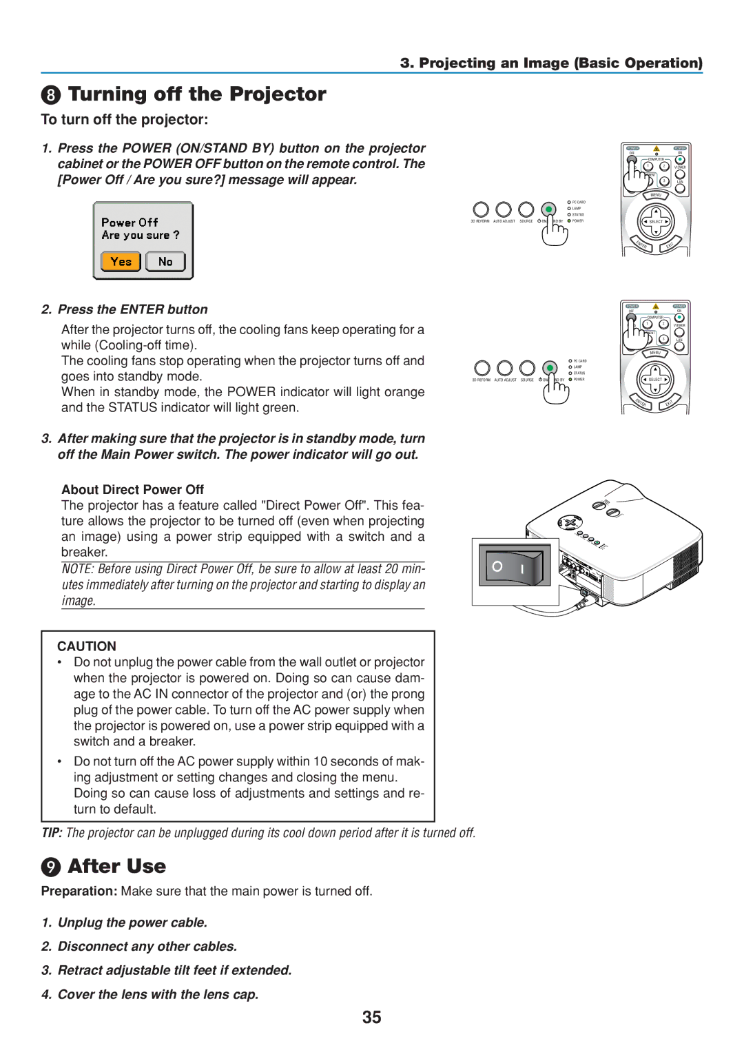 Dukane 8806 user manual Turning off the Projector, After Use, To turn off the projector 