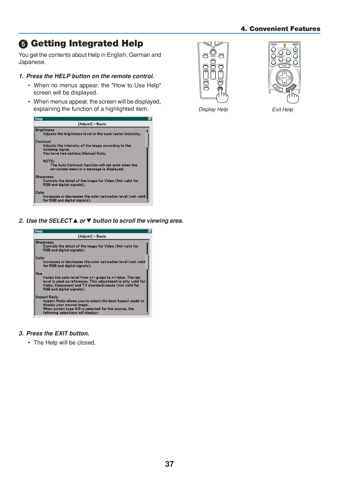 Dukane 8806 user manual Getting Integrated Help, Convenient Features, Help will be closed 