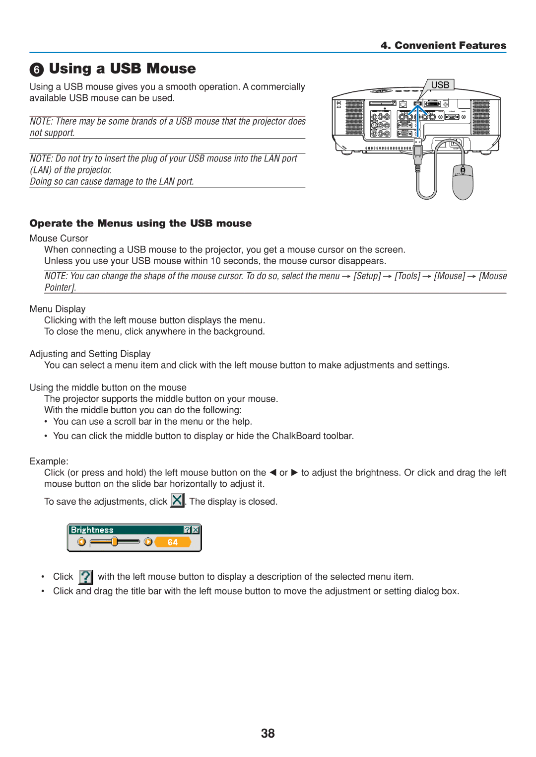 Dukane 8806 Using a USB Mouse, Operate the Menus using the USB mouse, Available USB mouse can be used, Mouse Cursor 