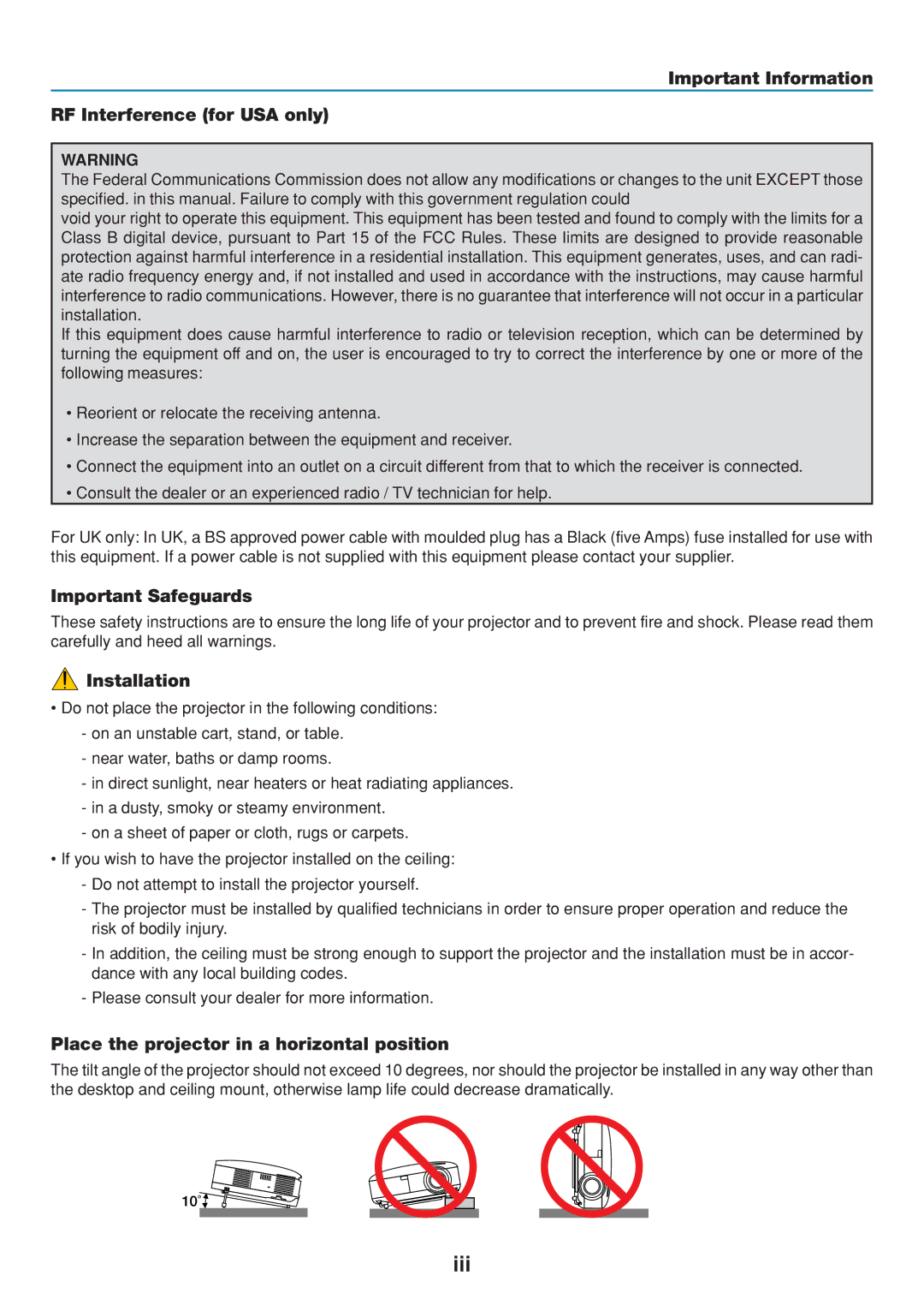 Dukane 8806 user manual Iii, Important Information RF Interference for USA only, Important Safeguards, Installation 