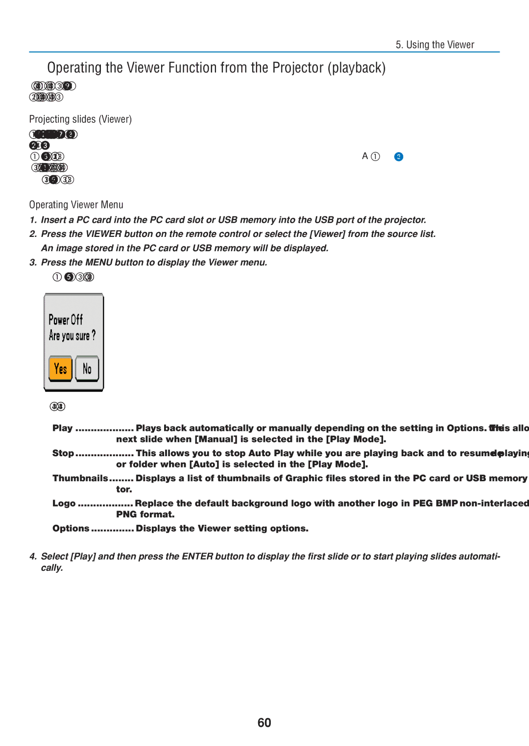 Dukane 8806 Operating the Viewer Function from the Projector playback, Projecting slides Viewer, Operating Viewer Menu 