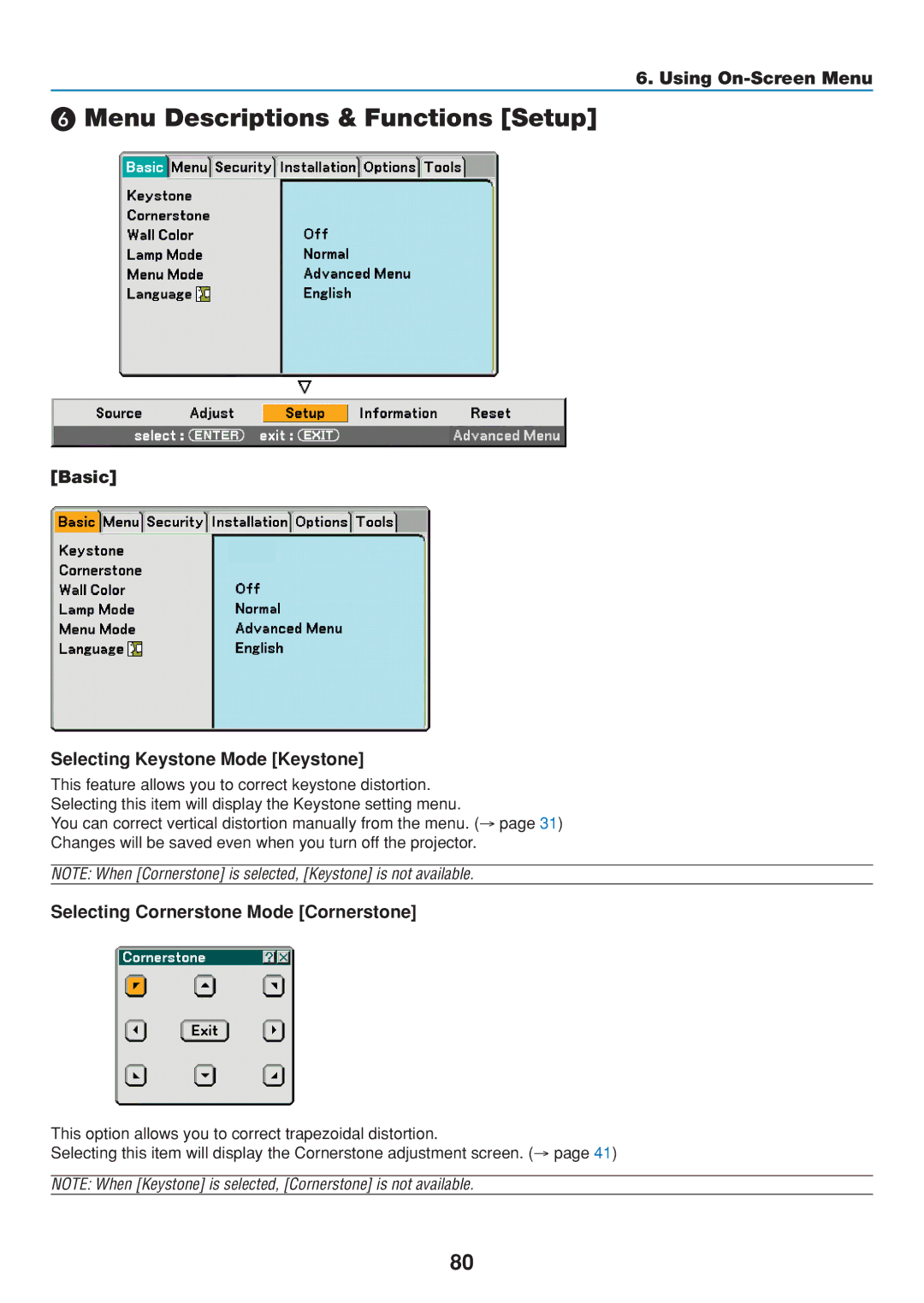 Dukane 8806 user manual Menu Descriptions & Functions Setup, Basic Selecting Keystone Mode Keystone 