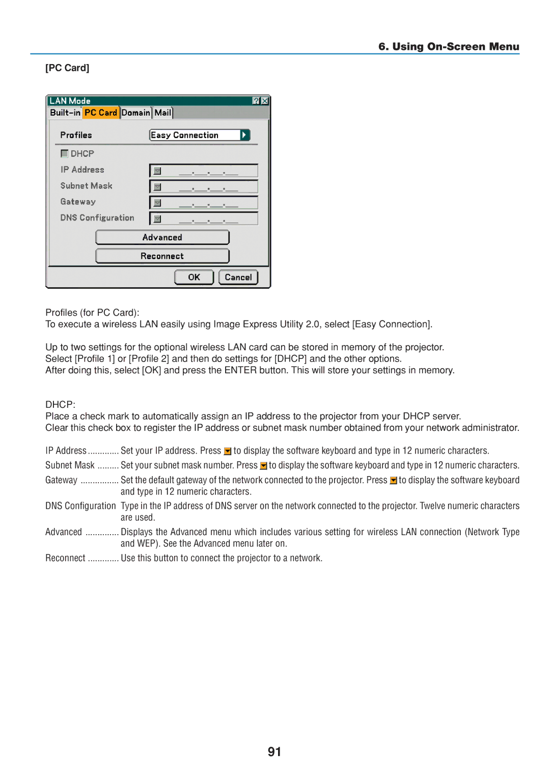 Dukane 8808 user manual PC Card, WEP. See the Advanced menu later on 