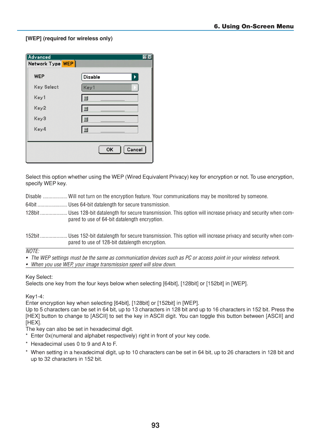 Dukane 8808 user manual WEP required for wireless only, Uses 64-bit datalength for secure transmission 