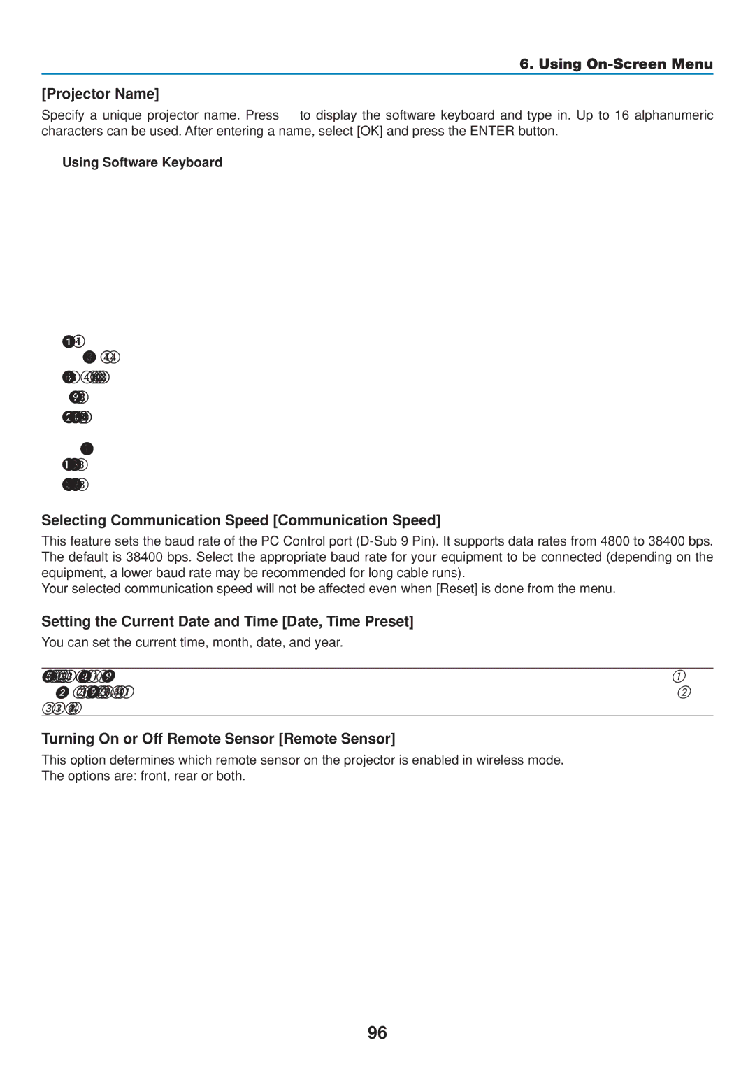 Dukane 8808 user manual Using On-Screen Menu Projector Name, Selecting Communication Speed Communication Speed 